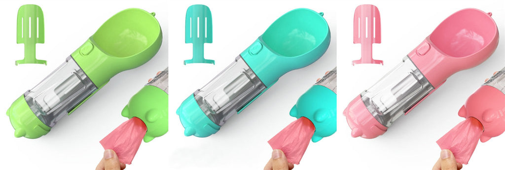 3-in-1 Dog Travel Water Bottle with Drinking Bowl & Waste Bag Dispenser | Tanyo Pet Boutique - Tanyo Pet Boutique