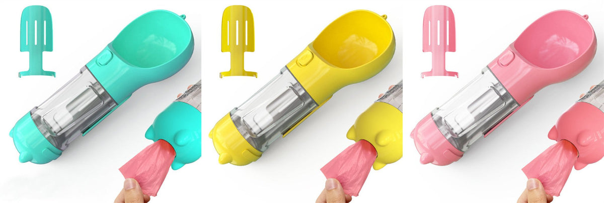 3-in-1 Dog Travel Water Bottle with Drinking Bowl & Waste Bag Dispenser | Tanyo Pet Boutique - Tanyo Pet Boutique