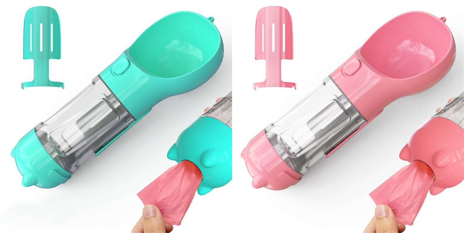 3-in-1 Dog Travel Water Bottle with Drinking Bowl & Waste Bag Dispenser | Tanyo Pet Boutique - Tanyo Pet Boutique