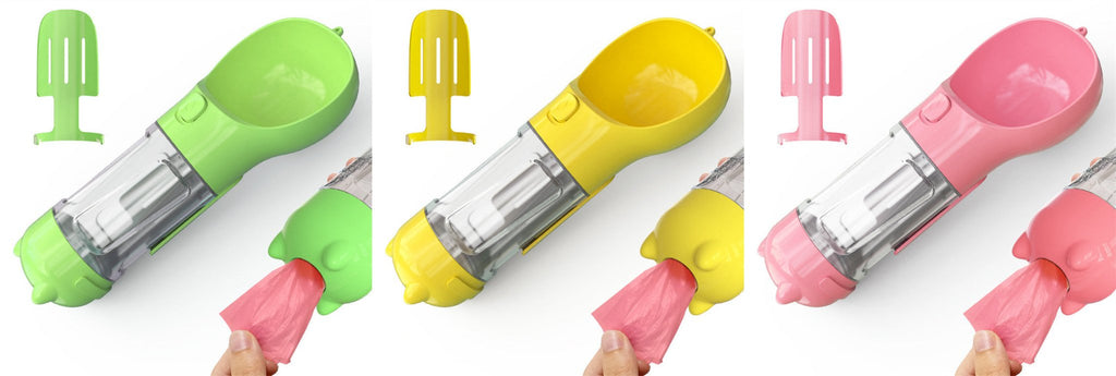 3-in-1 Dog Travel Water Bottle with Drinking Bowl & Waste Bag Dispenser | Tanyo Pet Boutique - Tanyo Pet Boutique