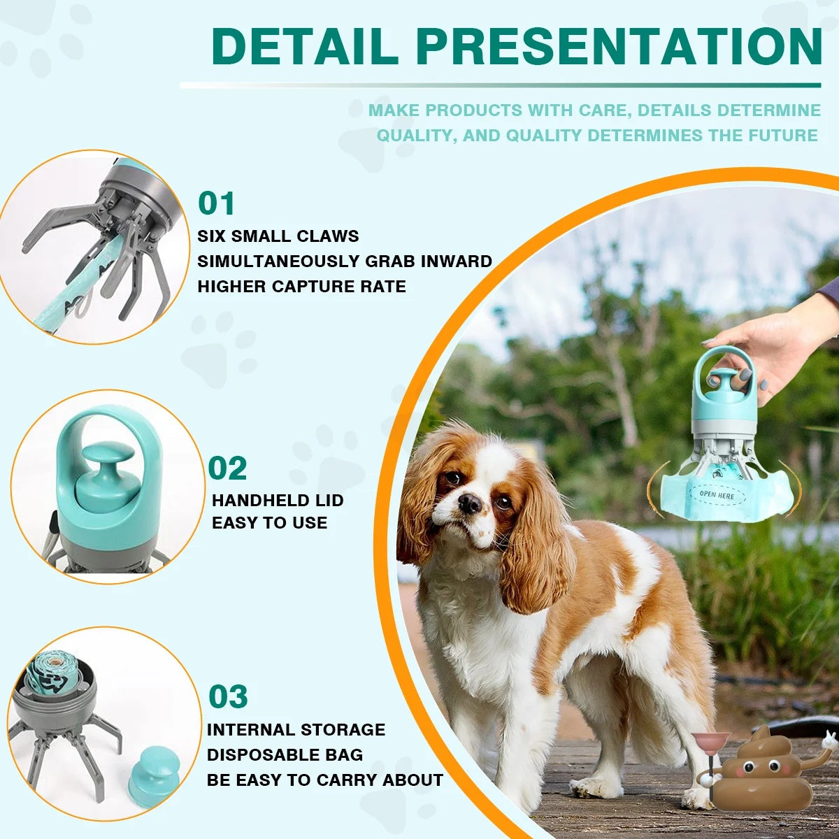 Grab-and-Go Dog Waste Scooper with Built-In Bag Dispenser