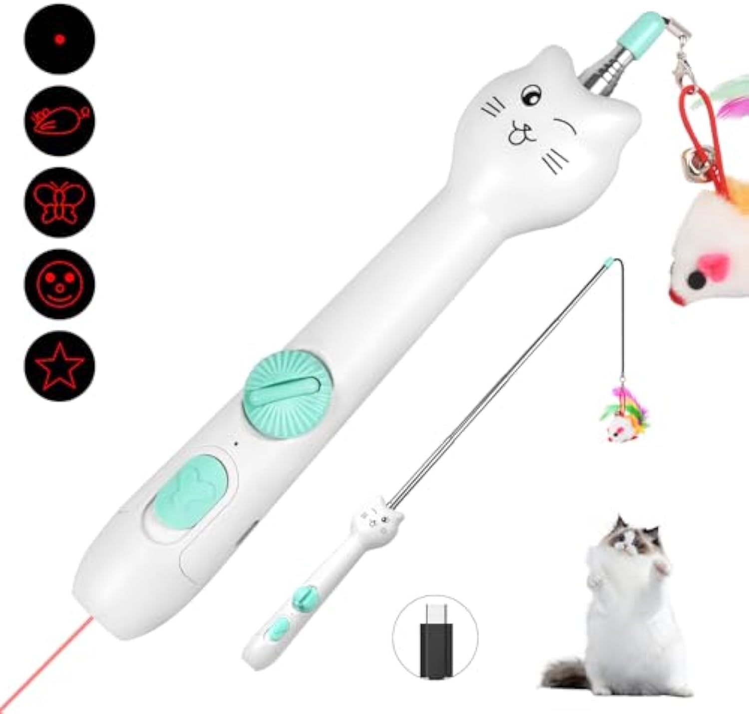 Rechargeable Cat Toy with Laser and Feather - Tanyo Pet Boutique
